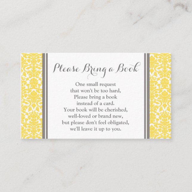 Yellow Damask Baby Shower Book Request Card (Front)