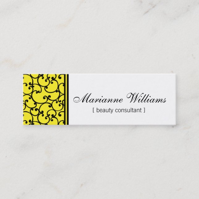 Yellow Damask Beauty Micro Mini Business Cards (Front)