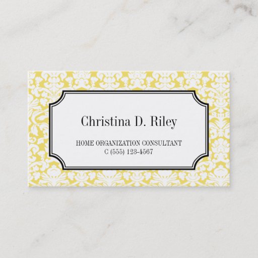Customizable Yellow damask border frame consultant professional business card templates