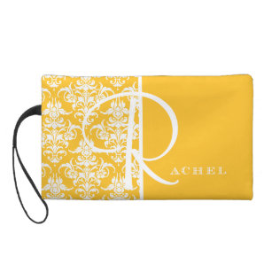 Bridesmaid Wristlets Zazzle Yellow Damask Bridesmaids Wedding Wristlet