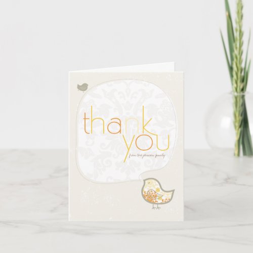 Yellow Damask Chick Whimsical Baby ShowerBirth Thank You Card