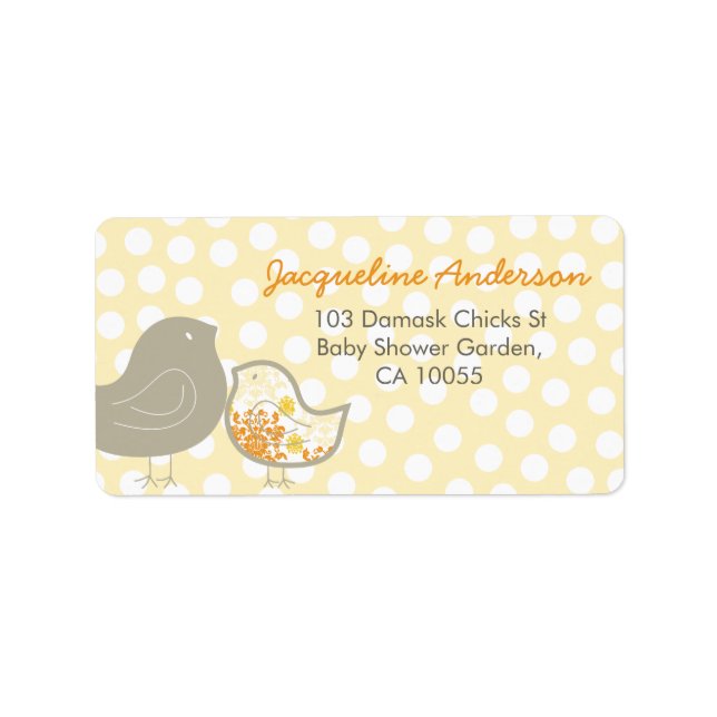 Yellow Damask Chicks Baby Shower Address Labels (Front)