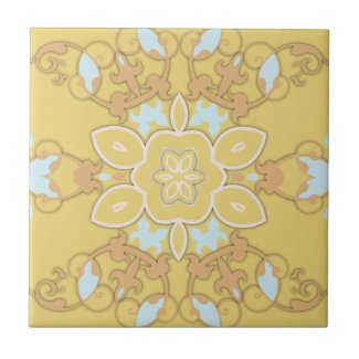 Yellow Damask Ornate Elegant Aesthetic Vintage Ceramic Tile