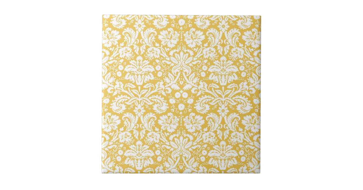 Yellow damask pattern ceramic tile