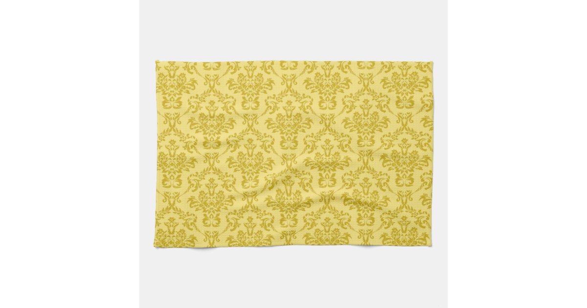 Yellow Damask Pattern Kitchen Towel Zazzle