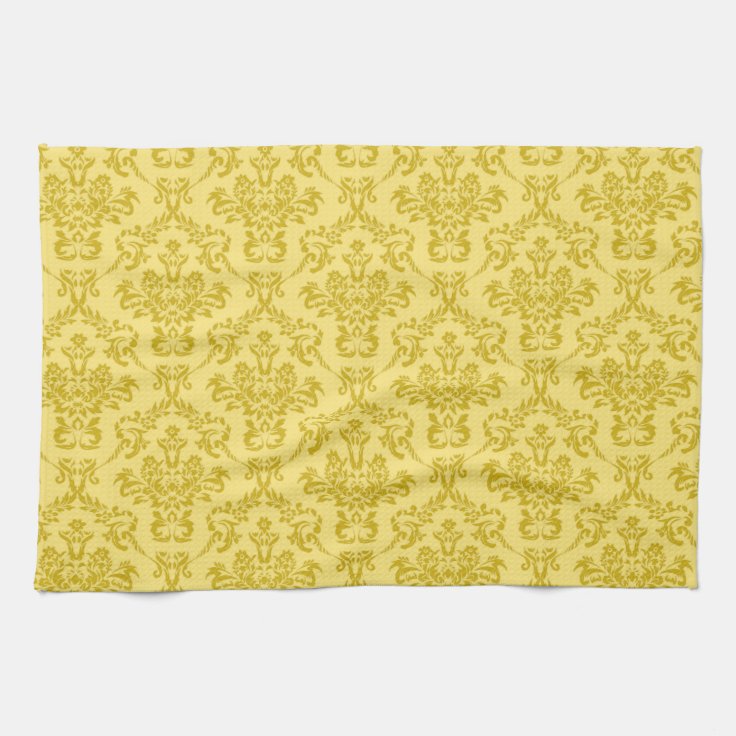 Yellow Damask Pattern Kitchen Towel Zazzle