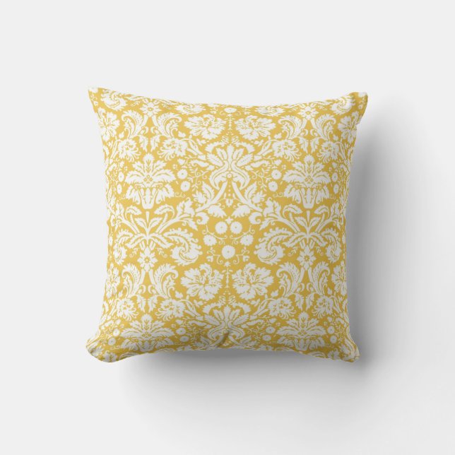 Yellow damask pattern throw pillow (Front)