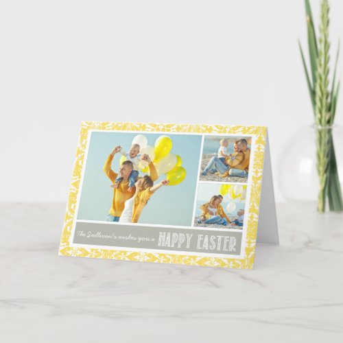 Yellow Damask  Photo Collage Happy Easter Card