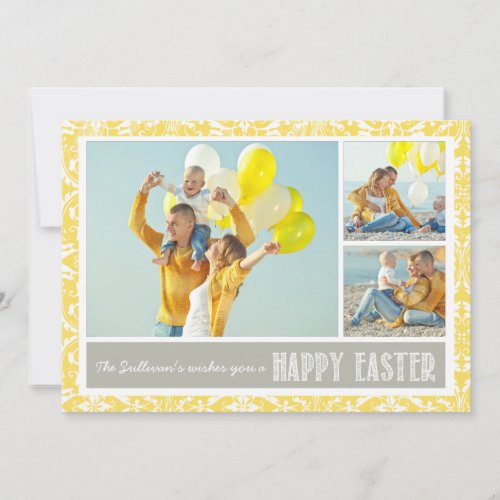 Yellow Damask  Photo Collage Happy Easter Card