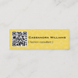 Yellow Damask QR CODE Mini Business Cards