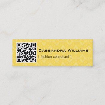 Yellow Damask Qr Code Mini Business Cards by SublimeStationery at Zazzle