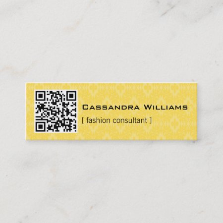 Yellow Damask Qr Code Mini Business Cards