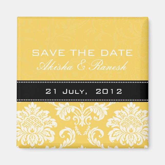 Yellow Damask Save the Date Magnet (Front)