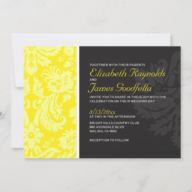 Yellow Damask Wedding Invitations (Front)