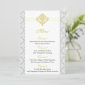 yellow damask wedding menu (Standing Front)