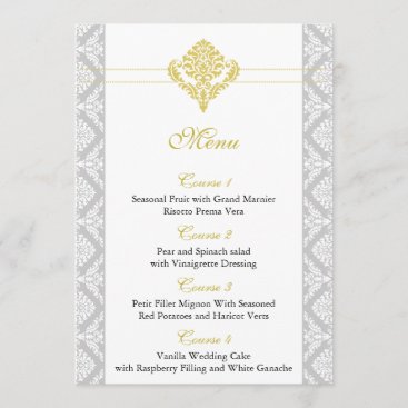 yellow damask wedding menu