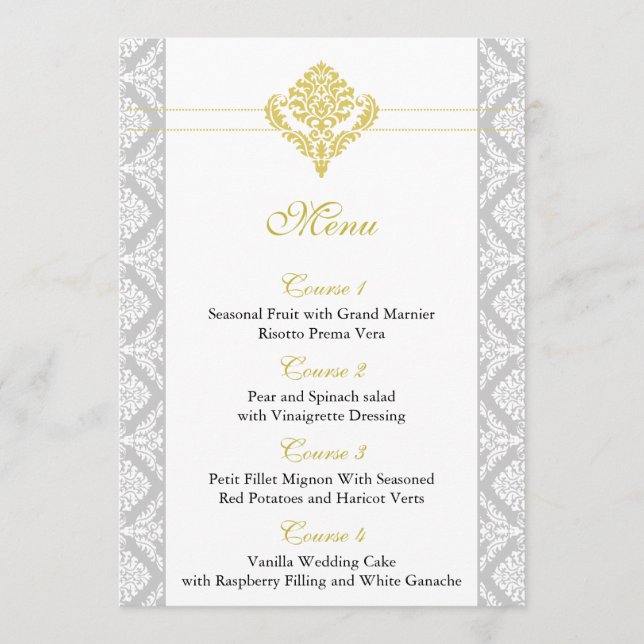 yellow damask wedding menu (Front)