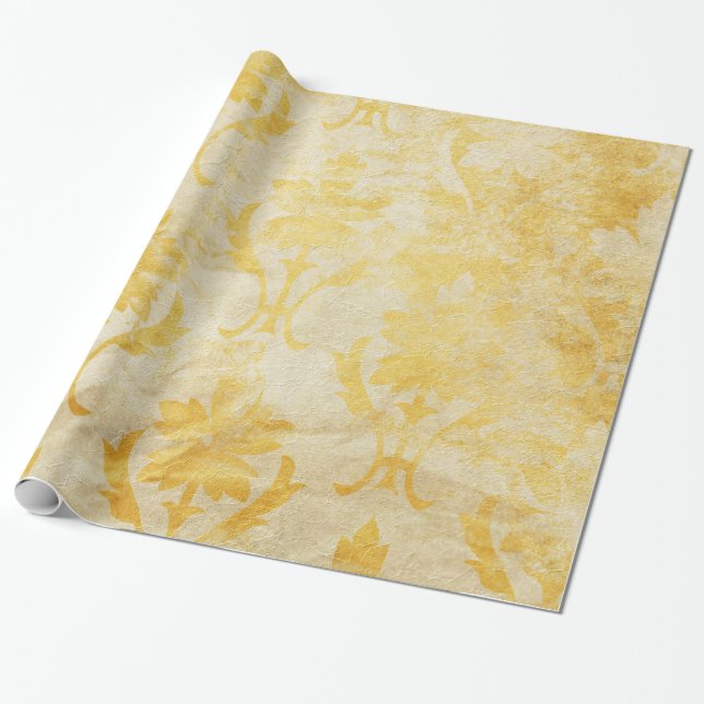 Yellow Damasks Grungy Pattern Wrapping Paper (Unrolled)