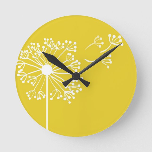 Yellow Dandelion Design Round Clock (Front)