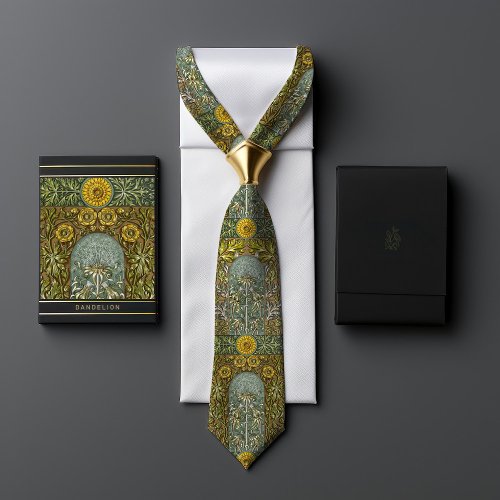 Yellow Dandelion Dream Victorian Era Floral Mens Neck Tie