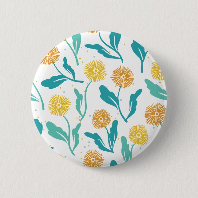 Yellow Dandelion Floral Pattern - Nature-Inspired  Button (Front)