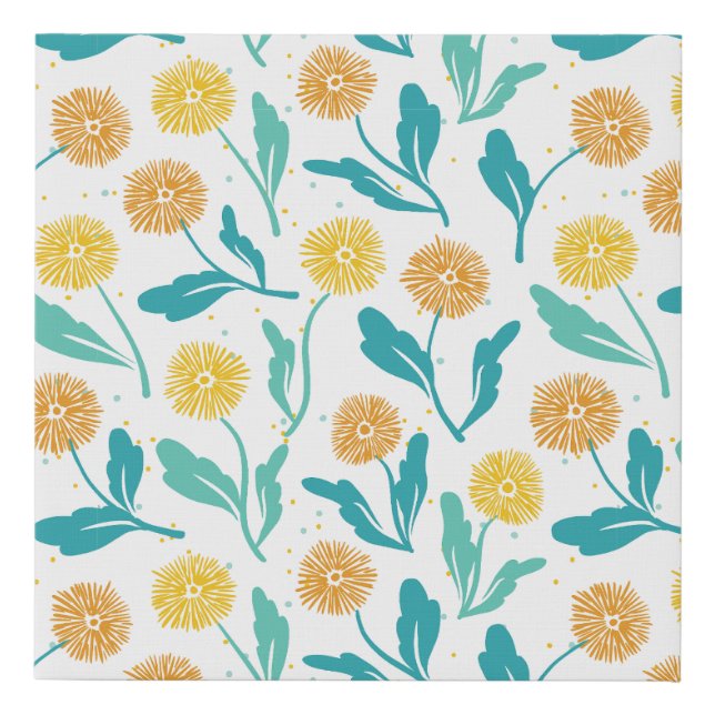 Yellow Dandelion Floral Pattern - Nature-Inspired  Faux Canvas Print (Front)