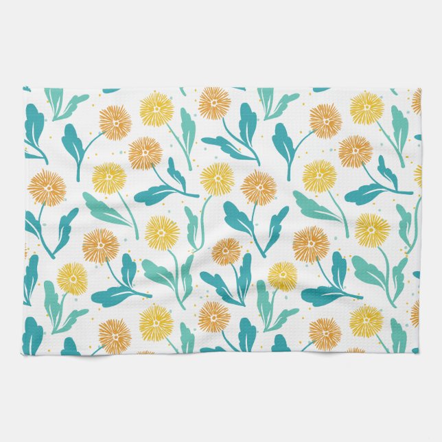 Yellow Dandelion Floral Pattern - Nature-Inspired  Kitchen Towel (Horizontal)