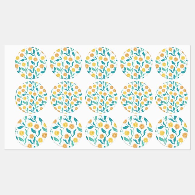 Yellow Dandelion Floral Pattern - Nature-Inspired  Labels (Sheet)