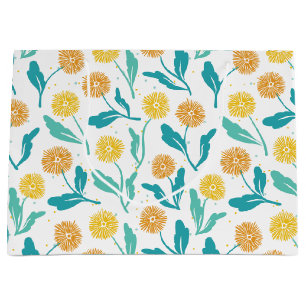Yellow Dandelion Floral Pattern - Nature-Inspired Large Gift Bag