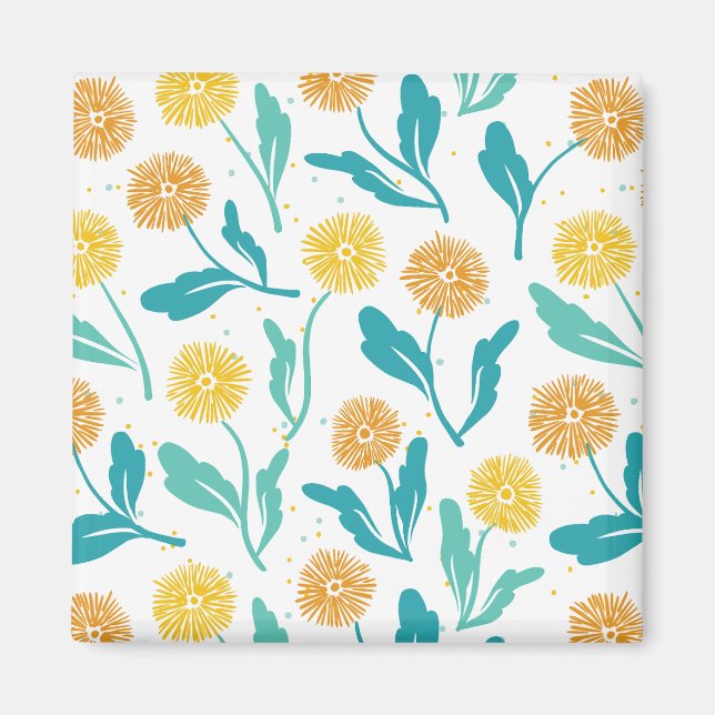 Yellow Dandelion Floral Pattern - Nature-Inspired  Magnet (Front)