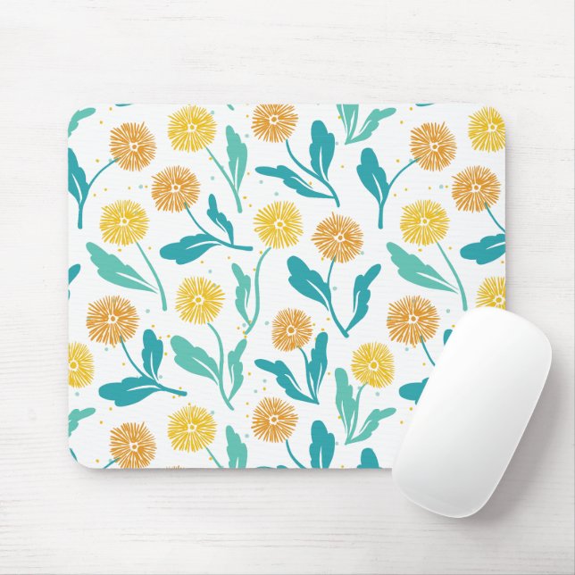 Yellow Dandelion Floral Pattern - Nature-Inspired  Mouse Pad (With Mouse)