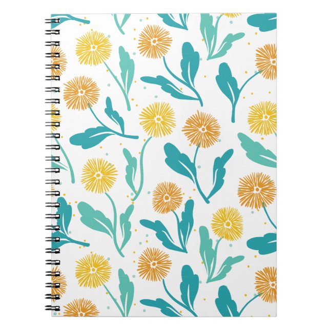 Yellow Dandelion Floral Pattern - Nature-Inspired  Notebook (Front)