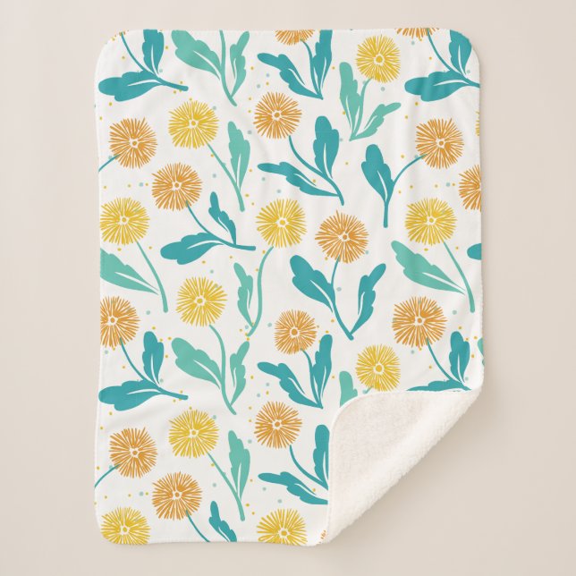 Yellow Dandelion Floral Pattern - Nature-Inspired  Sherpa Blanket (Front)