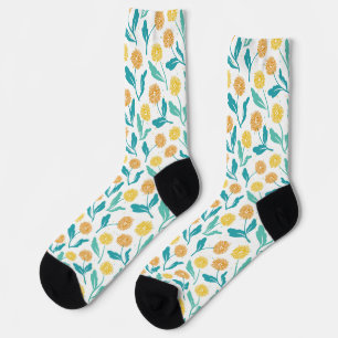 Yellow Dandelion Floral Pattern - Nature-Inspired Socks