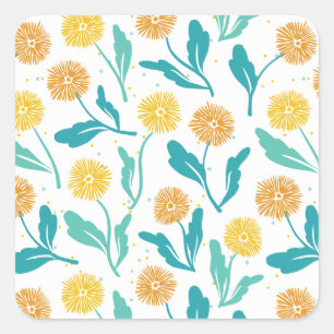 Yellow Dandelion Floral Pattern - Nature-Inspired  Square Sticker