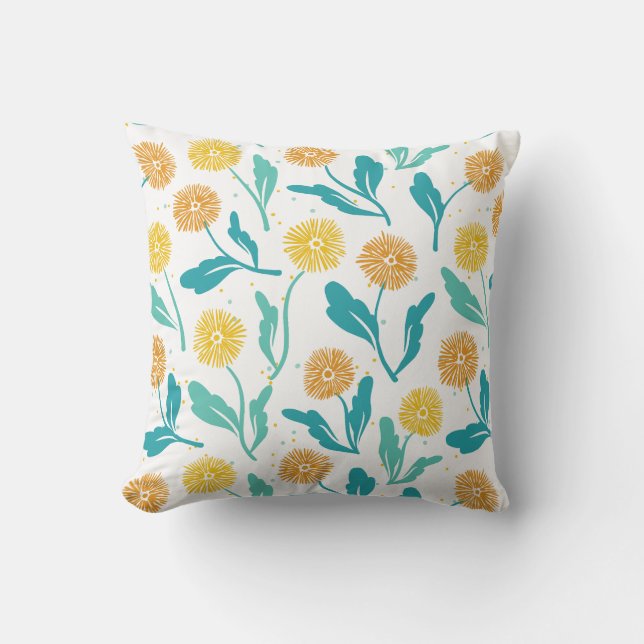 Yellow Dandelion Floral Pattern - Nature-Inspired  Throw Pillow (Front)