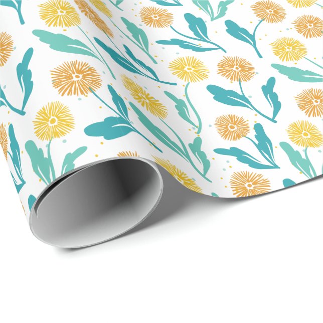 Yellow Dandelion Floral Pattern - Nature-Inspired  Wrapping Paper (Roll Corner)