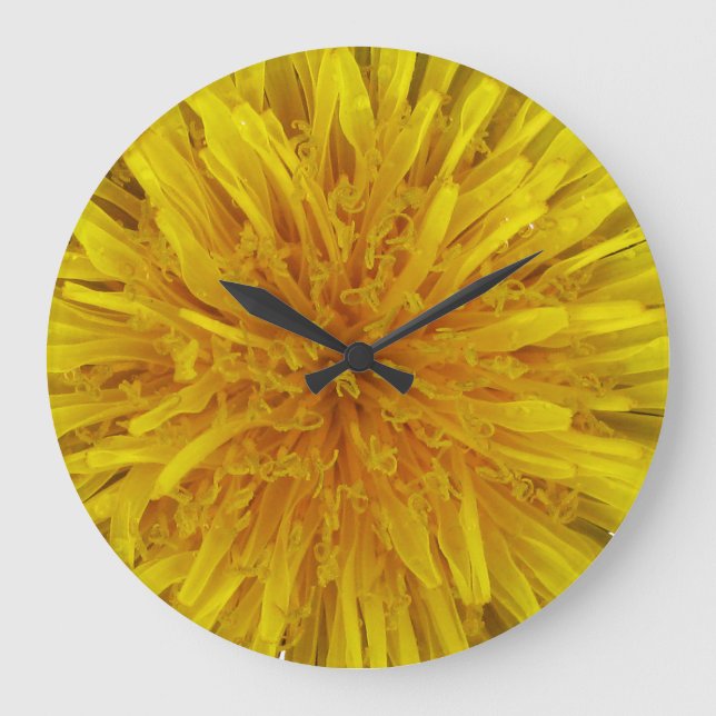 Yellow Dandelion Flower No Digits Large Clock (Front)