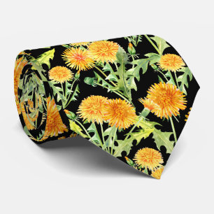 Yellow Dandelion Flowers on Black Neck Tie