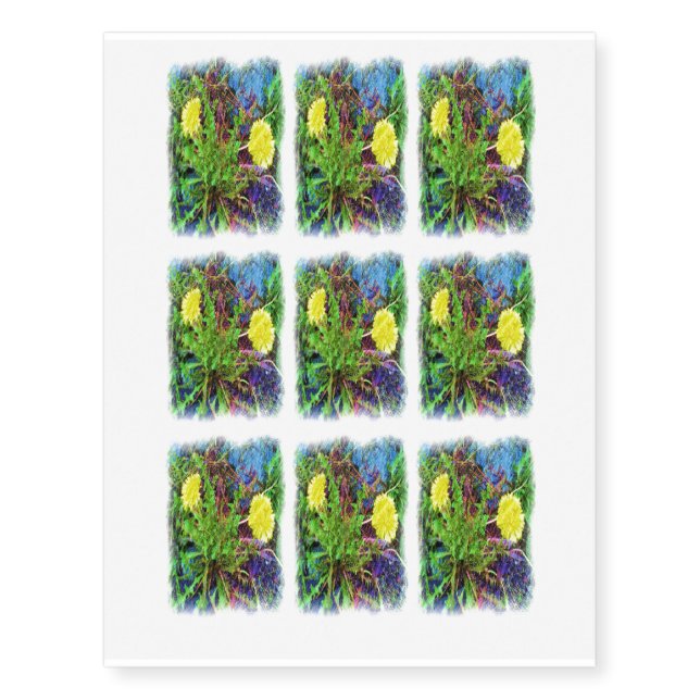 yellow dandelion temporary tattoos (Front)