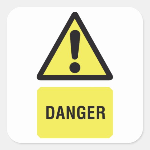 Yellow Danger Sign Square Sticker