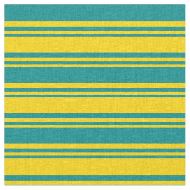 Yellow & Dark Cyan Colored Pattern Fabric (Close Up)