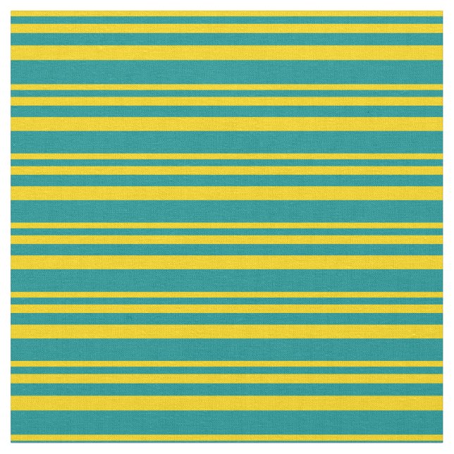 Yellow & Dark Cyan Lined/Striped Pattern Fabric (Close Up)