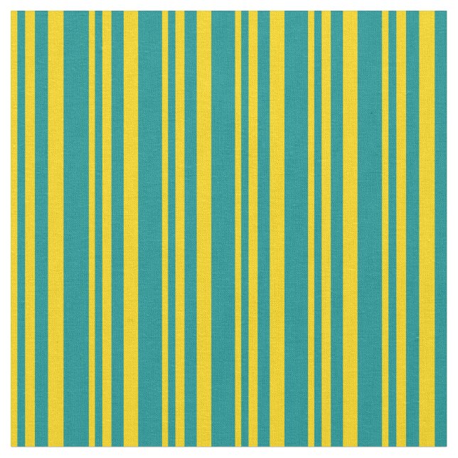 Yellow & Dark Cyan Stripes/Lines Pattern Fabric (Close Up)