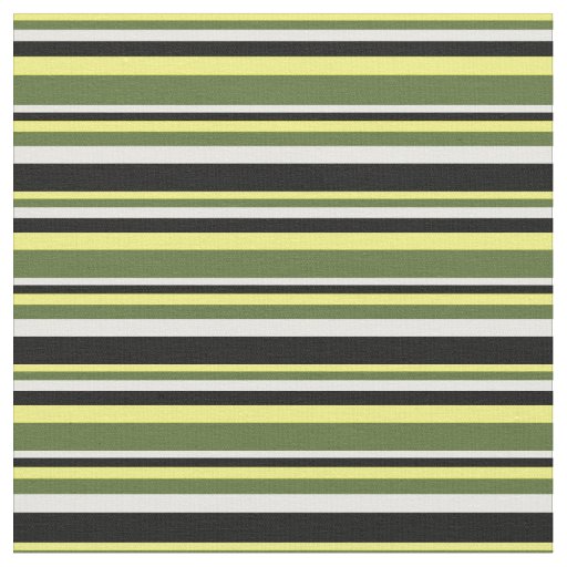 Yellow, Dark Olive Green, White & Black Lines Fabric