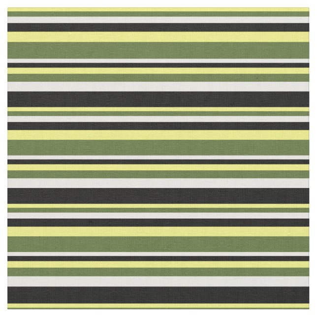 Yellow, Dark Olive Green, White & Black Lines Fabric (Close Up)