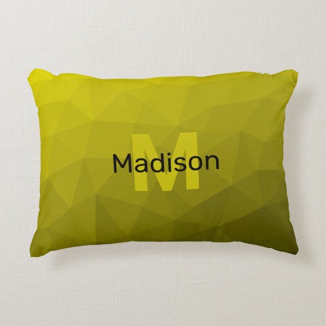 Yellow dark ombre geometric mesh pattern Monogram Accent Pillow (Front)