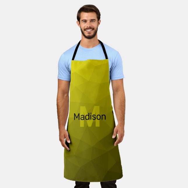 Yellow dark ombre geometric mesh pattern Monogram Apron (Worn)