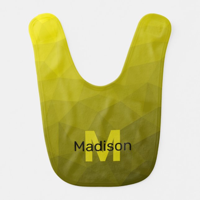Yellow dark ombre geometric mesh pattern Monogram Baby Bib (Front)