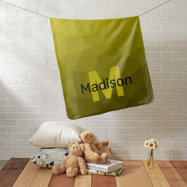 Yellow dark ombre geometric mesh pattern Monogram Baby Blanket (In Situ)